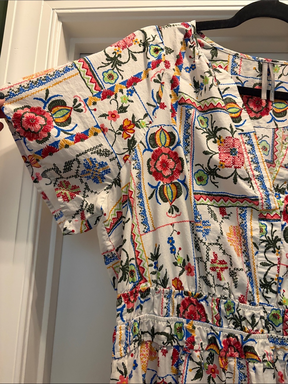 Anthropologie White Floral Patchwork Maxi Dress with Pink & Blue Blooms - Picture 4 of 5